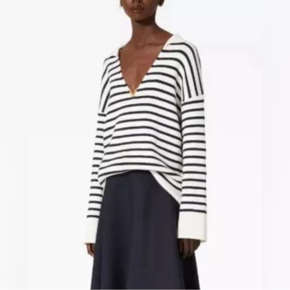 NWT Valentino Striped Sweater, white/Navy